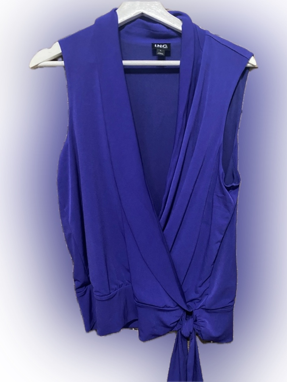INC International Concepts Royal Purple Draped Tie-Front Sleeveless Top
